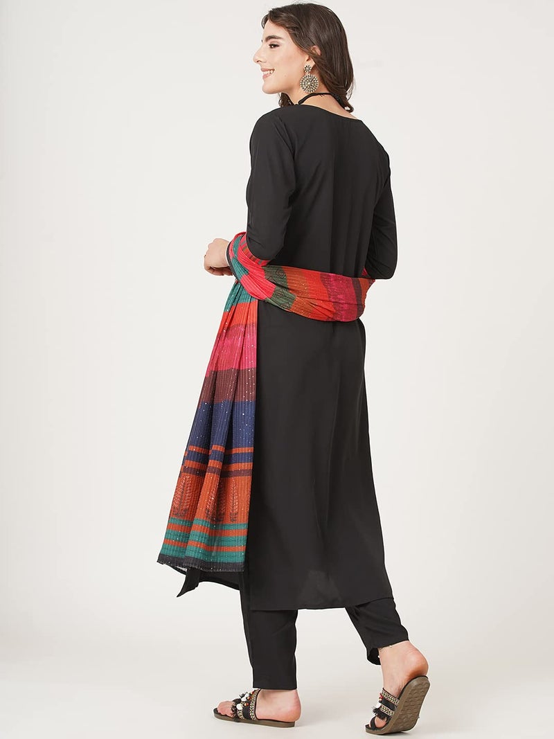Shiv Textiles Digital Printed Round Neck Polyester Straight Kurta Set with Pent Duppata for Womens (205-Black-XL) - Image 4