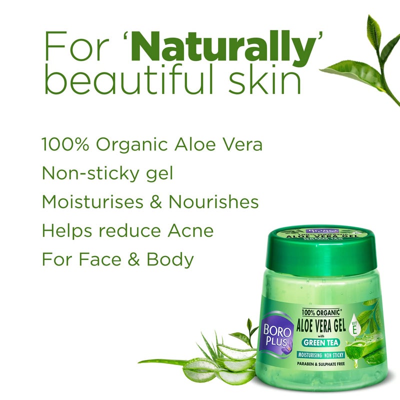 BOROPLUS Aloe Vera Gel with Green Tea & Vitamin E | 100% Organic, Non-Sticky | Soothes Sunburn, Fights Pimples, Moisturizes Skin | Paraben-Free | 6.76 Fl Oz (200ml) - Image 5