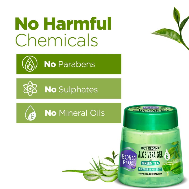 BOROPLUS Aloe Vera Gel with Green Tea & Vitamin E | 100% Organic, Non-Sticky | Soothes Sunburn, Fights Pimples, Moisturizes Skin | Paraben-Free | 6.76 Fl Oz (200ml) - Image 3