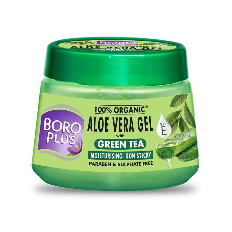 BOROPLUS Aloe Vera Gel with Green Tea & Vitamin E | 100% Organic, Non-Sticky | Soothes Sunburn, Fights Pimples, Moisturizes Skin | Paraben-Free | 6.76 Fl Oz (200ml) - Image 1