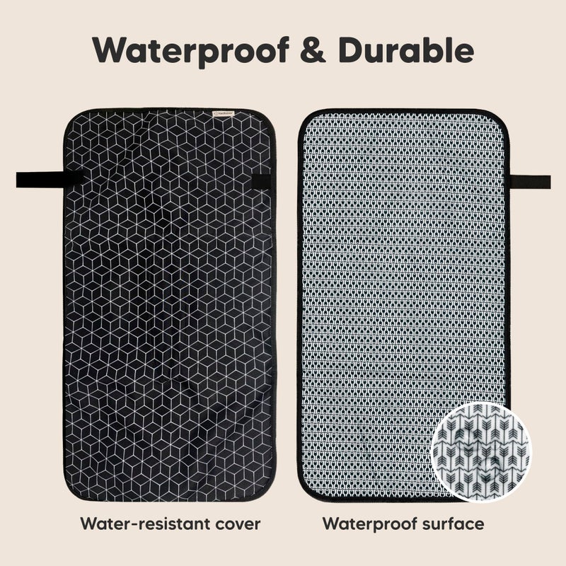 KeaBabies Portable Diaper Changing Pad, Easy Wipe Clean - Foldable Waterproof Baby Changing Mat for Diaper Bag, Compact, Lightweight, 25x13 Newborn, Infant, Baby Changer Travel Essential (Black Geo) - Image 4