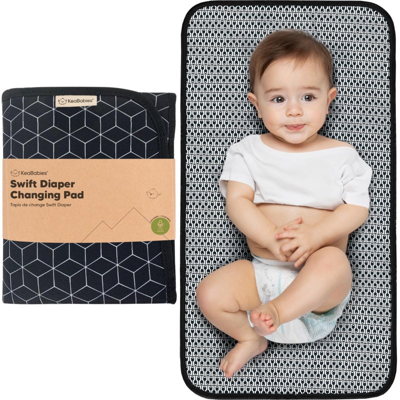 KeaBabies Portable Diaper Changing Pad, Easy Wipe Clean - Foldable Waterproof Baby Changing Mat for Diaper Bag, Compact, Lightweight, 25x13 Newborn, Infant, Baby Changer Travel Essential (Black Geo) - Image 1
