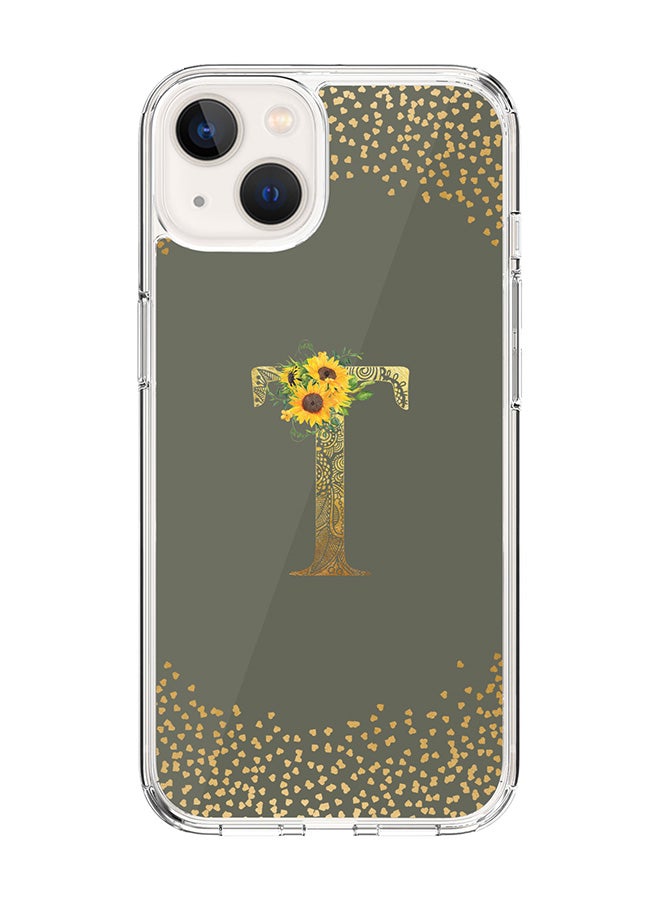 Stylizedd Classic Clear Case For iPhone 14 Plus, Hybrid Soft Case Cover- Custom Monogram Initial Letter Mandala Floral Pattern Alphabet - T ( Olive Green) - Image 1