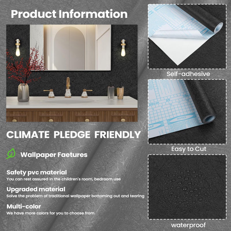 Abyssaly Dark Grey Peel and Stick Self Adhesive Wallpaper - Removable Waterproof Bathroom Countertop Contact Paper 15.7" X 118" - Kitchen Vinyl Wrap for Cabinet Countertops - Wall Cover Counter Top Paper - Image 5