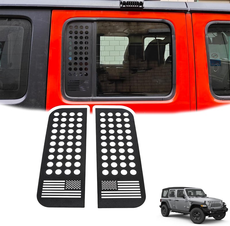 Phamyor Rear Door Window Glass Decals for 2018-2023 Jeep Wrangler JL JLU & Gladiator JT - 2PCS, Black with US Flag - Image 1
