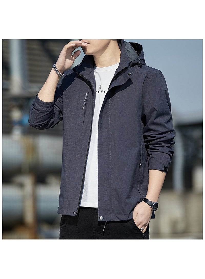 Fashionable Men's Simple Windproof And Waterproof Casual Hooded Jacket  - Image 1