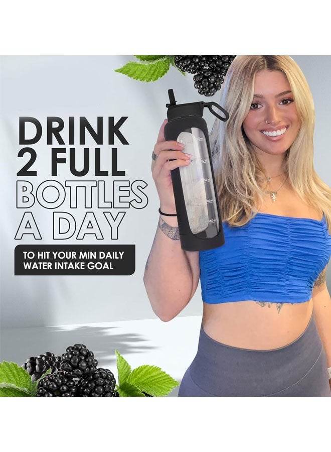 L&E 1000ML Glass Water Bottle with Straw Lid, Time Marker, Sleeve - Motivational, Wide Mouth, Large 1 Liter Glass Drinking Bottle, Waterbottle - Image 5