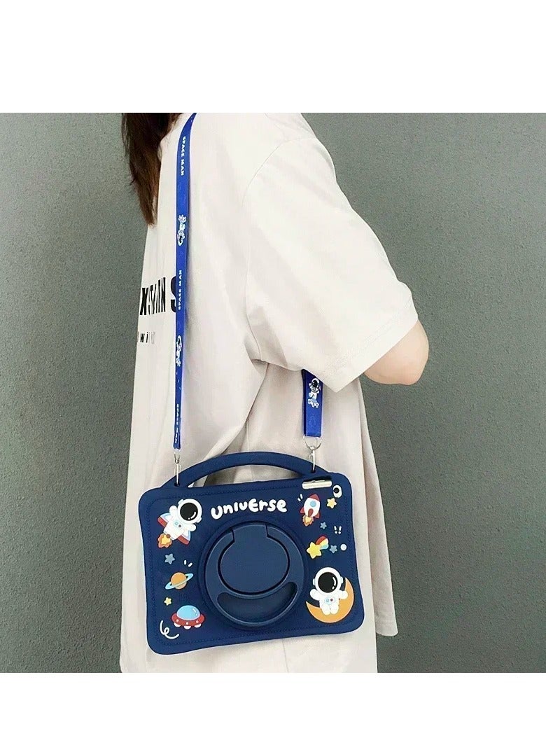 فوميمو حافظة لجهاز Xiaomi Redmi Pad SE 11 بوصة 2023، حامل بمقبض محمول، غطاء سيليكون ناعم مناسب للأطفال مع حزام كتف لجهاز Xiaomi Redmi Pad SE 11 بوصة 2023 (أزرق داكن) - Image 5