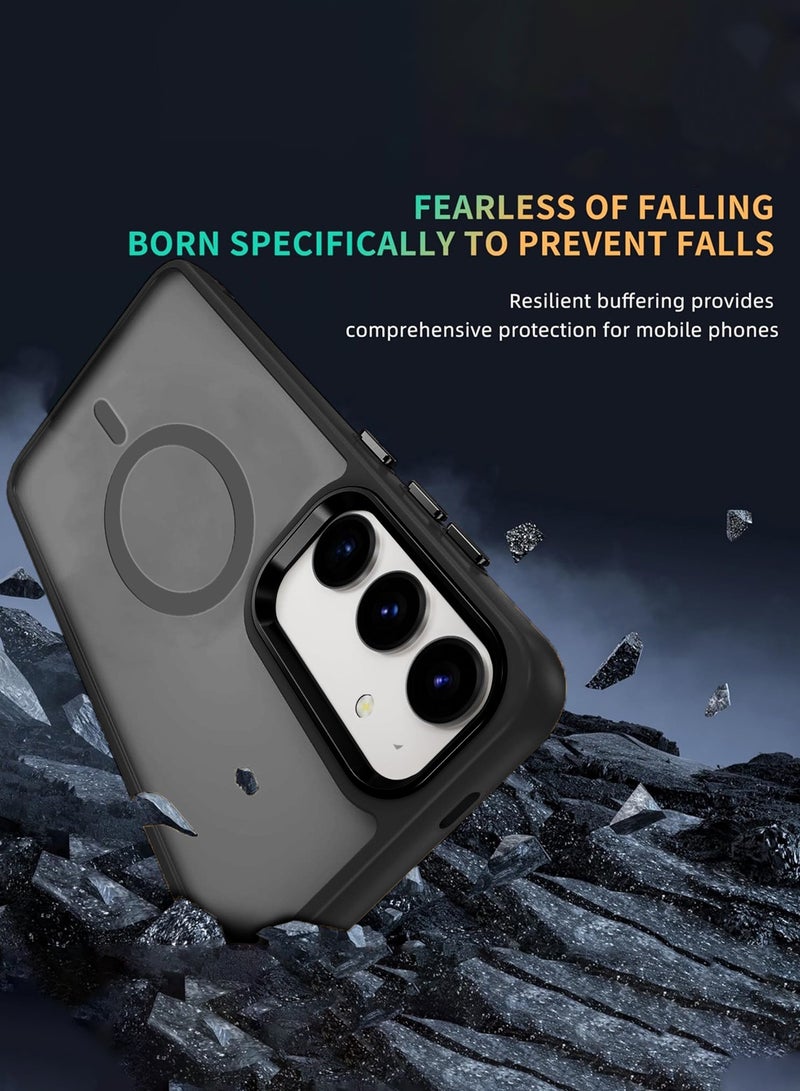 Wtech Samsung Galaxy S25 2025 Hard Silicone Hybrid Translucent Slim Stylish Magnetic Magsafe Case Cover - Black - Image 2