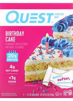 QUEST NUTRITION Protein Bar Birthday Cake 4 Bars 2.12 oz (60 g) Each 