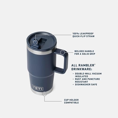 YETI Rambler 20 oz Travel Mug with Flip Straw Lid Stainless Steel Vacuum Insulated Leakproof Cup Holder Friendly Rescue Red - Image 3