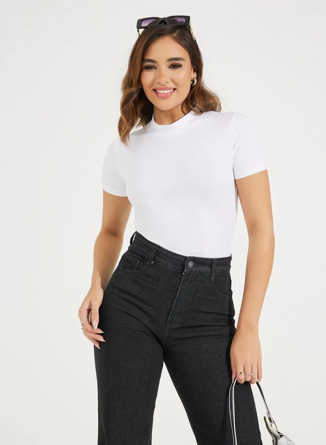 Styli Cotton Stretch Fitted High Neck T-Shirt