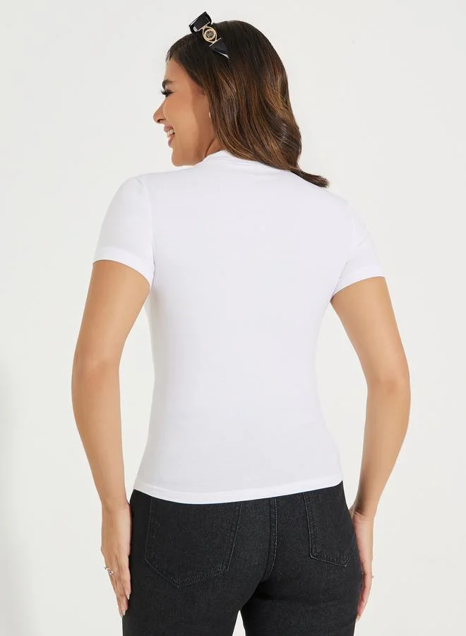 Styli Cotton Stretch Fitted High Neck T-Shirt