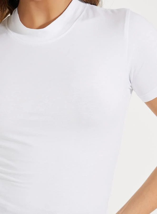 Styli Cotton Stretch Fitted High Neck T-Shirt