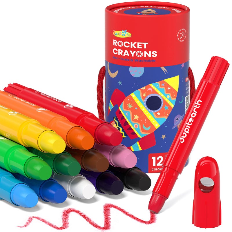 JUPITEARTH 12 Colors Twist Crayons for Toddlers 13 NonToxic Washable Crayons for Ages 48 with Storage Bucket UltraSilky and Easy to Hold Art SuppliesIdeal Christmas Gift for Boys and Girls - Image 2