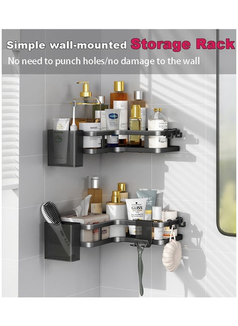 2 Pckas Metal Shelves Corner Adhesive Shower Caddy,Strong adhesive shower rack,Strong Load-Bearing, Nail-Free Installation, Includes Traceless Stickers and Hooks