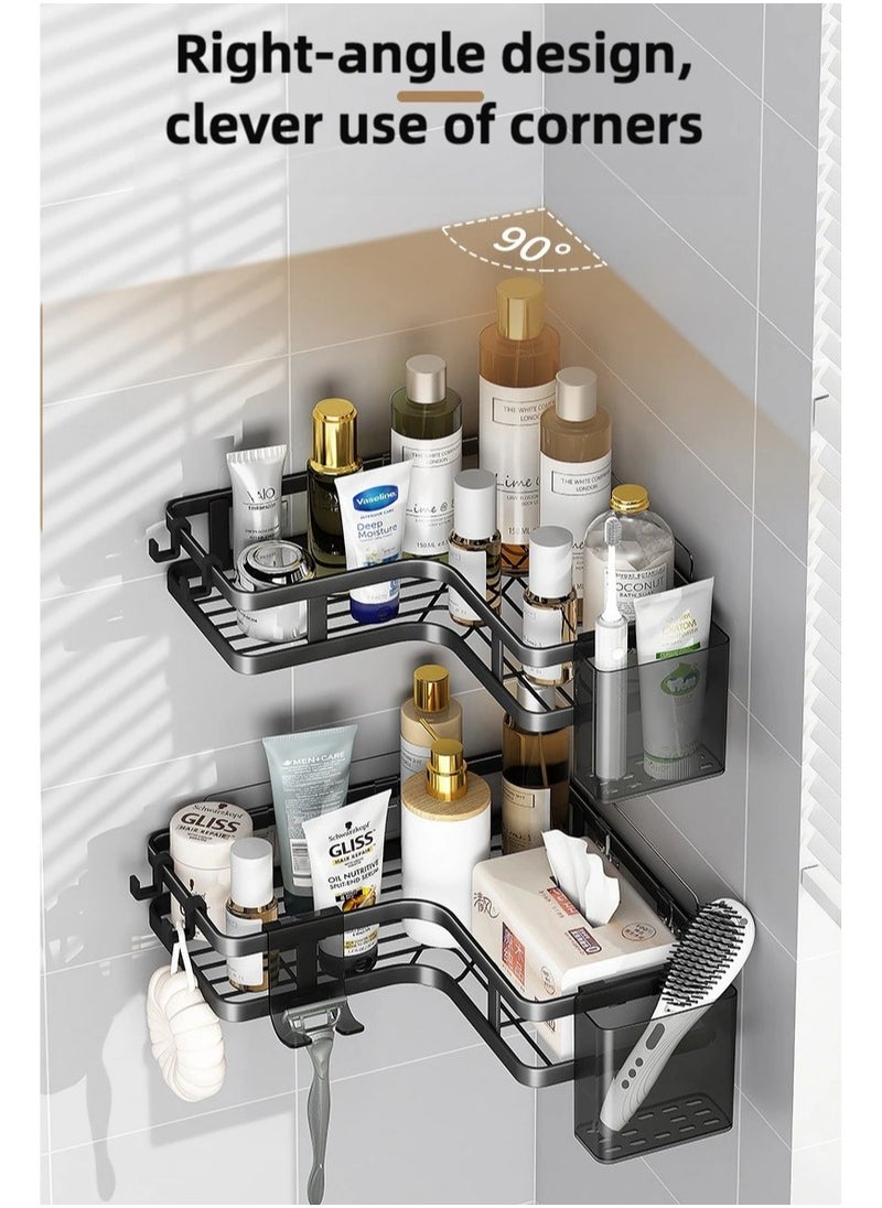 Generic - 2 Pckas Metal Shelves Corner Adhesive Shower Caddy,Strong adhesive shower rack,Strong Load-Bearing, Nail-Free Installation, Includes Traceless Stickers and Hooks - Image 1