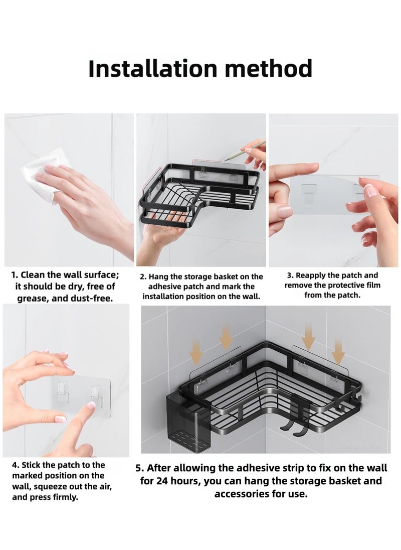 Generic - 2 Pckas Metal Shelves Corner Adhesive Shower Caddy,Strong adhesive shower rack,Strong Load-Bearing, Nail-Free Installation, Includes Traceless Stickers and Hooks - Image 1