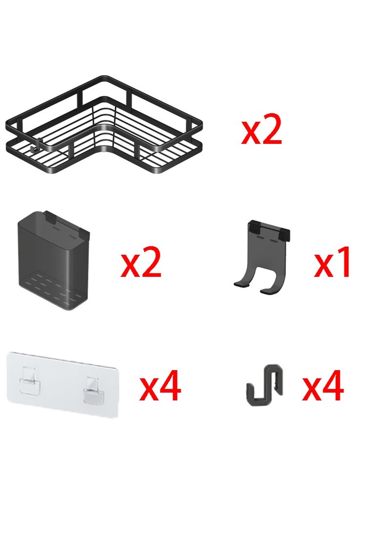 Generic - 2 Pckas Metal Shelves Corner Adhesive Shower Caddy,Strong adhesive shower rack,Strong Load-Bearing, Nail-Free Installation, Includes Traceless Stickers and Hooks - Image 1