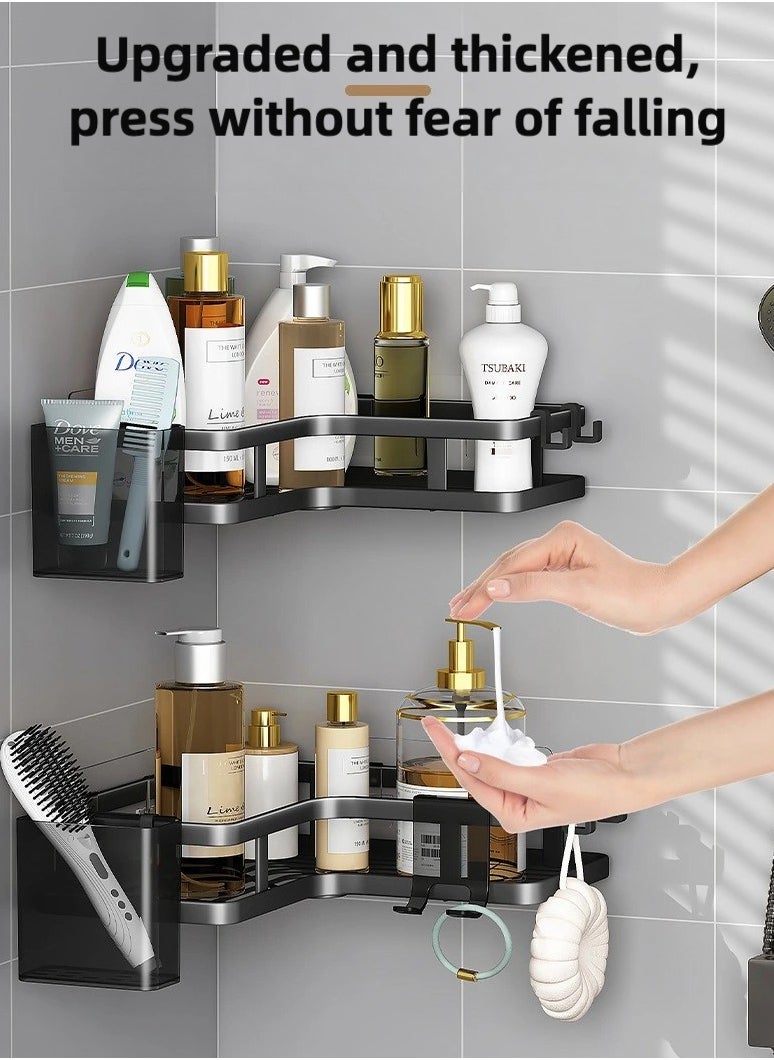 Generic - 2 Pckas Metal Shelves Corner Adhesive Shower Caddy,Strong adhesive shower rack,Strong Load-Bearing, Nail-Free Installation, Includes Traceless Stickers and Hooks - Image 1