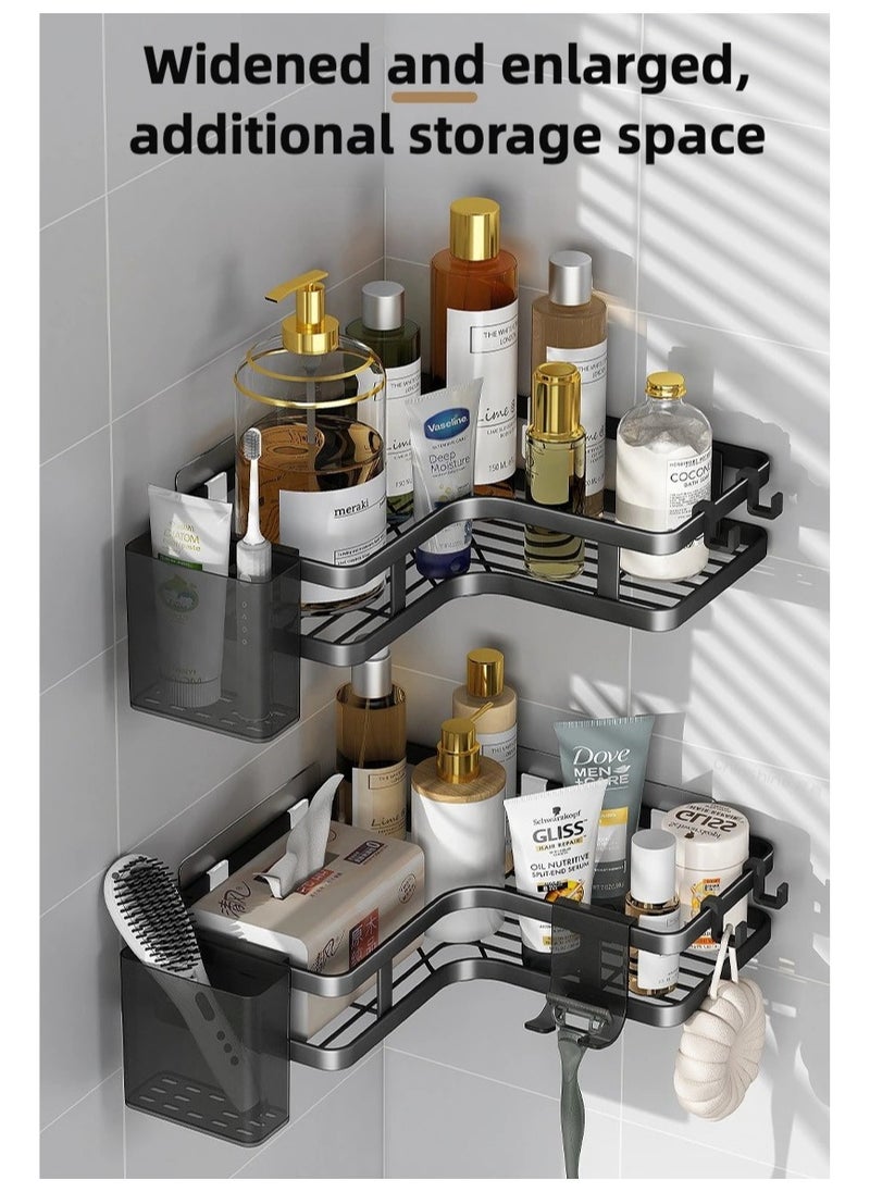 Generic - 2 Pckas Metal Shelves Corner Adhesive Shower Caddy,Strong adhesive shower rack,Strong Load-Bearing, Nail-Free Installation, Includes Traceless Stickers and Hooks - Image 1
