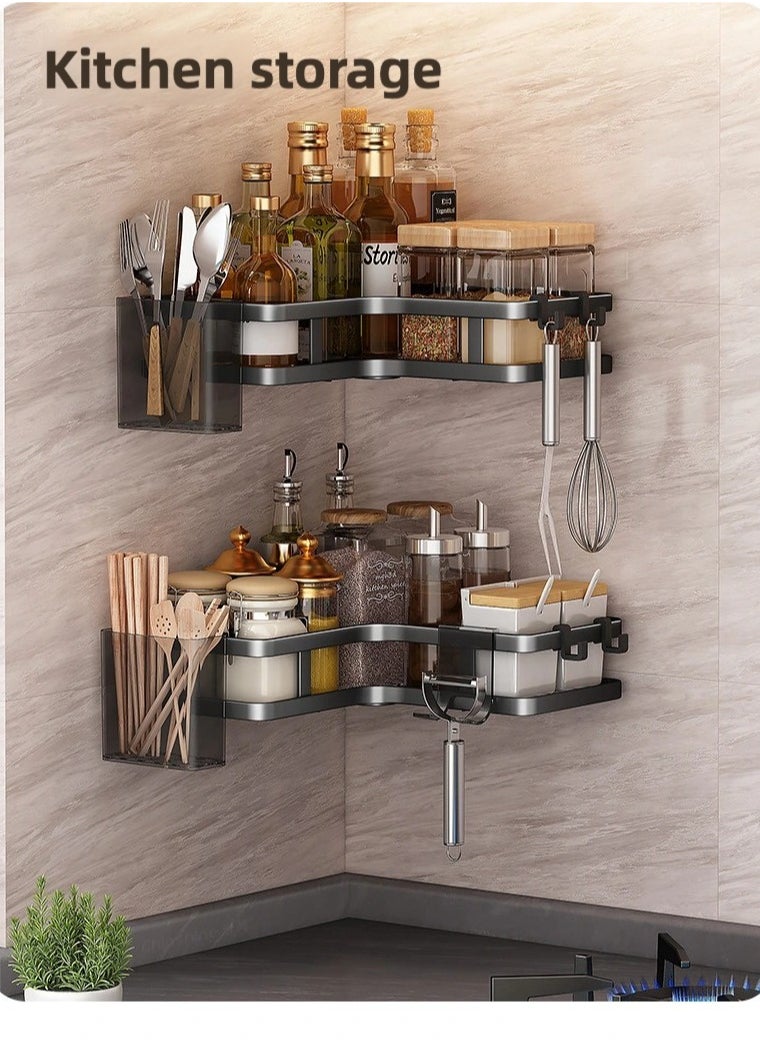 Generic - 2 Pckas Metal Shelves Corner Adhesive Shower Caddy,Strong adhesive shower rack,Strong Load-Bearing, Nail-Free Installation, Includes Traceless Stickers and Hooks - Image 1