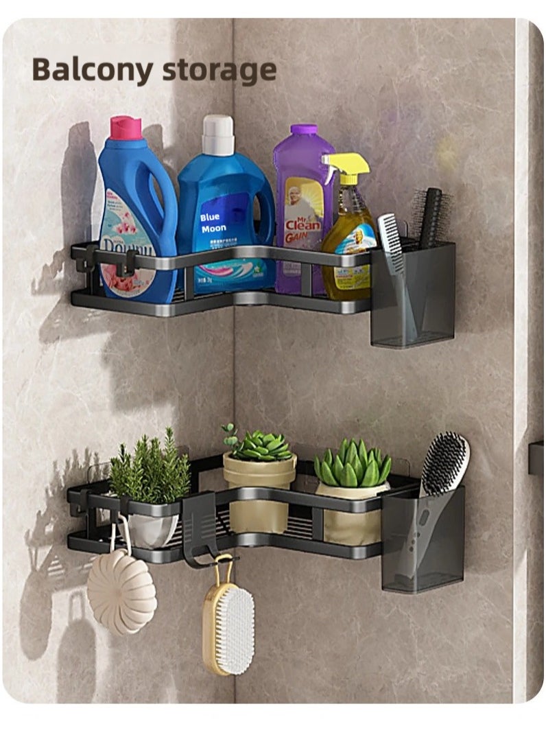 Generic - 2 Pckas Metal Shelves Corner Adhesive Shower Caddy,Strong adhesive shower rack,Strong Load-Bearing, Nail-Free Installation, Includes Traceless Stickers and Hooks - Image 1