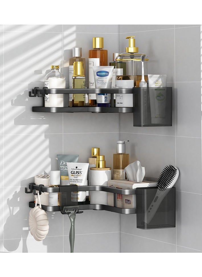 Generic - 2 Pckas Metal Shelves Corner Adhesive Shower Caddy,Strong adhesive shower rack,Strong Load-Bearing, Nail-Free Installation, Includes Traceless Stickers and Hooks - Image 1