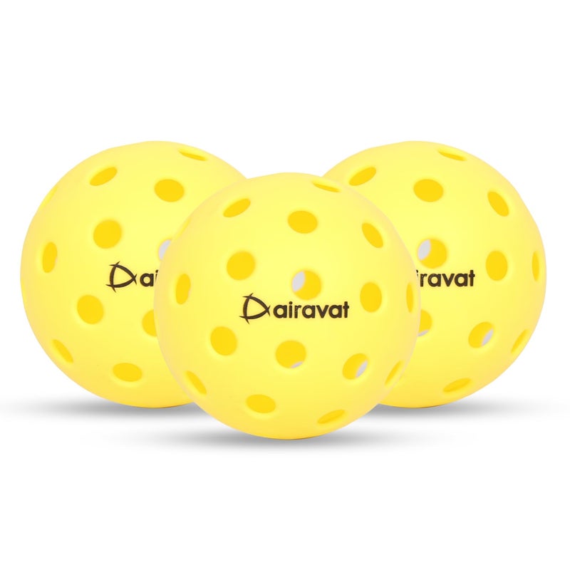 AIRAVAT Premium Outdoor Pickleball Set of 3, 40 Hole Pickleball Basic Balls, Perfectly Balanced, High Bounce True Flight, Durable, Ideal for All Skill Levels (Yellow) - Image 2