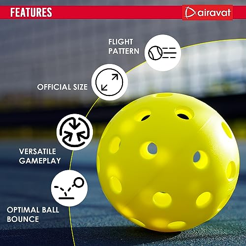 AIRAVAT Premium Outdoor Pickleball Set of 3, 40 Hole Pickleball Basic Balls, Perfectly Balanced, High Bounce True Flight, Durable, Ideal for All Skill Levels (Yellow) - Image 3