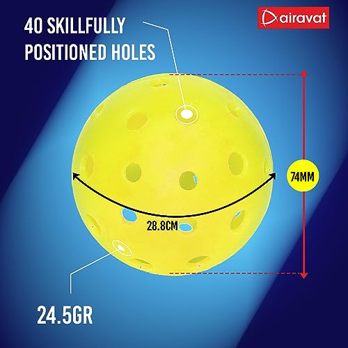 AIRAVAT Premium Outdoor Pickleball Set of 3, 40 Hole Pickleball Basic Balls, Perfectly Balanced, High Bounce True Flight, Durable, Ideal for All Skill Levels (Yellow) - Image 4