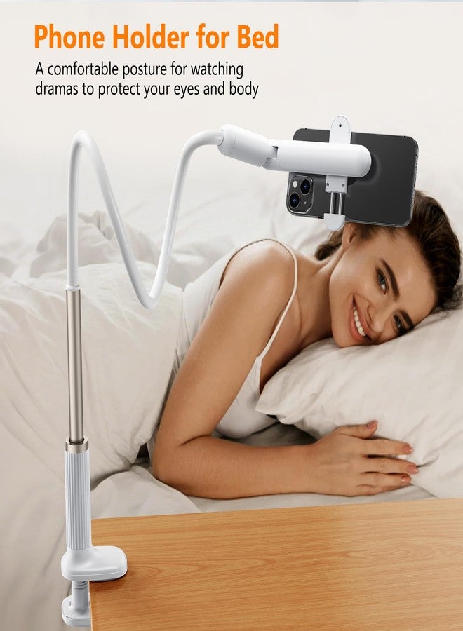 nediea Phone Holder for Bed, Gooseneck Cell Phone Stand with Clamp Mount, 900° Rotation Overhead Lazy Bracket with Flexible Long Arm, Compatible with 4.7-7 Inches Cellphone (43.3 Inches Length) - Image 4