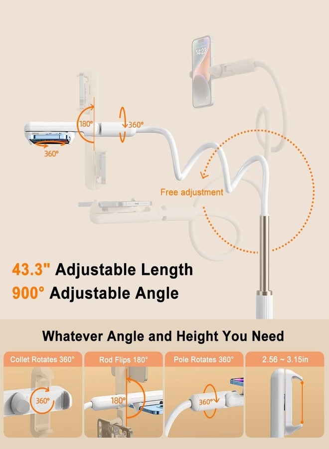 nediea Phone Holder for Bed, Gooseneck Cell Phone Stand with Clamp Mount, 900° Rotation Overhead Lazy Bracket with Flexible Long Arm, Compatible with 4.7-7 Inches Cellphone (43.3 Inches Length) - Image 2