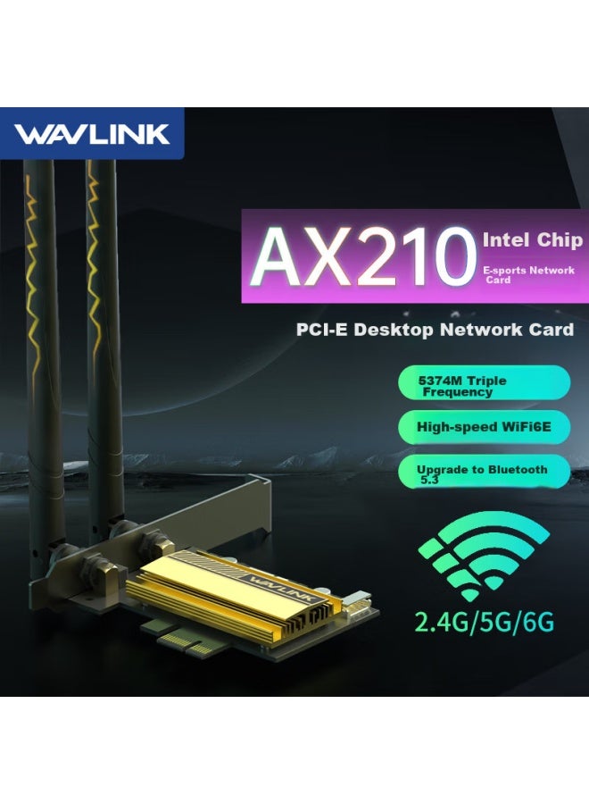 WAVLINK محول الشبكة اللاسلكية Wavlink Wn675x3-c Ax210، واي فاي 6 عالي السرعة للألعاب، بطاقة شبكة داخلية مخصصة لسطح المكتب، مستقبل واي فاي، بلوتوث 5.3 - Image 1