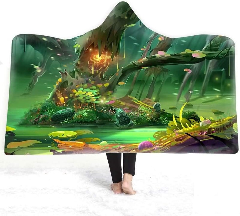 Winter Plush Wearable Cloak Double-Layer Bath Kids Adult Throw Forest Tree Printed Hooded Blanket Daily Use (Colour: 4 Size: 200150) (12,200 x 150) - Image 2