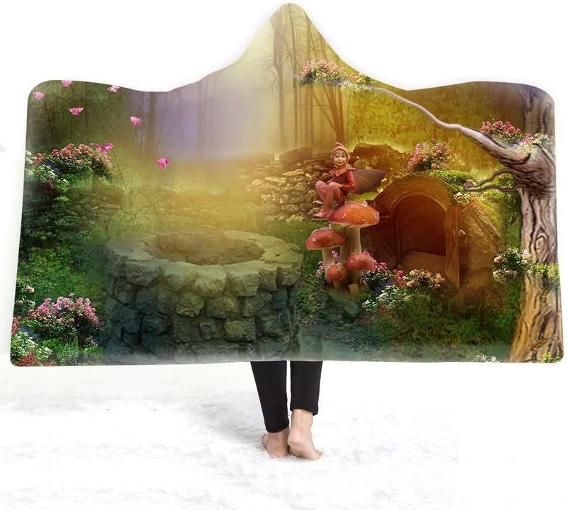 Winter Plush Wearable Cloak Double-Layer Bath Kids Adult Throw Forest Tree Printed Hooded Blanket Daily Use (Colour: 4 Size: 200150) (12,200 x 150) - Image 1