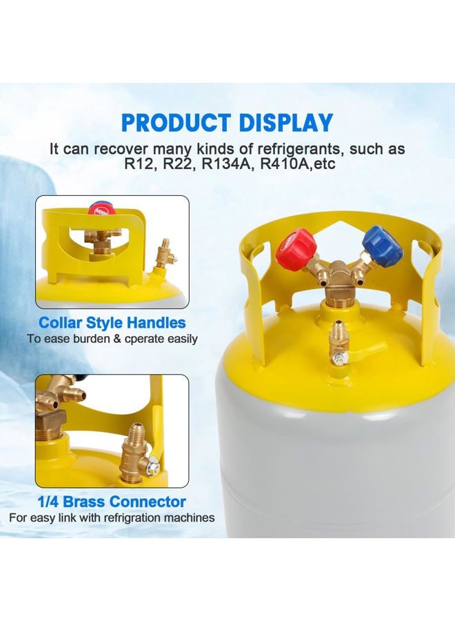 FAHKNS 30 LB Refrigerant Recovery Tank HVAC Freon Refrigerant Cylinder Tank can for R12, R22, R134A, R410A etc Refrigerant with 1/4 SAE Y-Valve Liquid/Vapor Reclaim Tank Reusable - Image 3