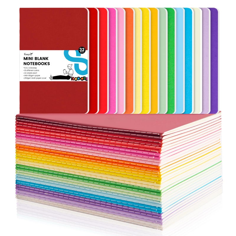 Koogel 32 Pack Small Notebooks Bulk, 3.5 x 5.5 Inch Mini Journal Pocket Notepads Set for Back To School, Colorful Cover Memo Notepad for Kids Students Office Supplies,Tiny Note Book Bulk - Image 1