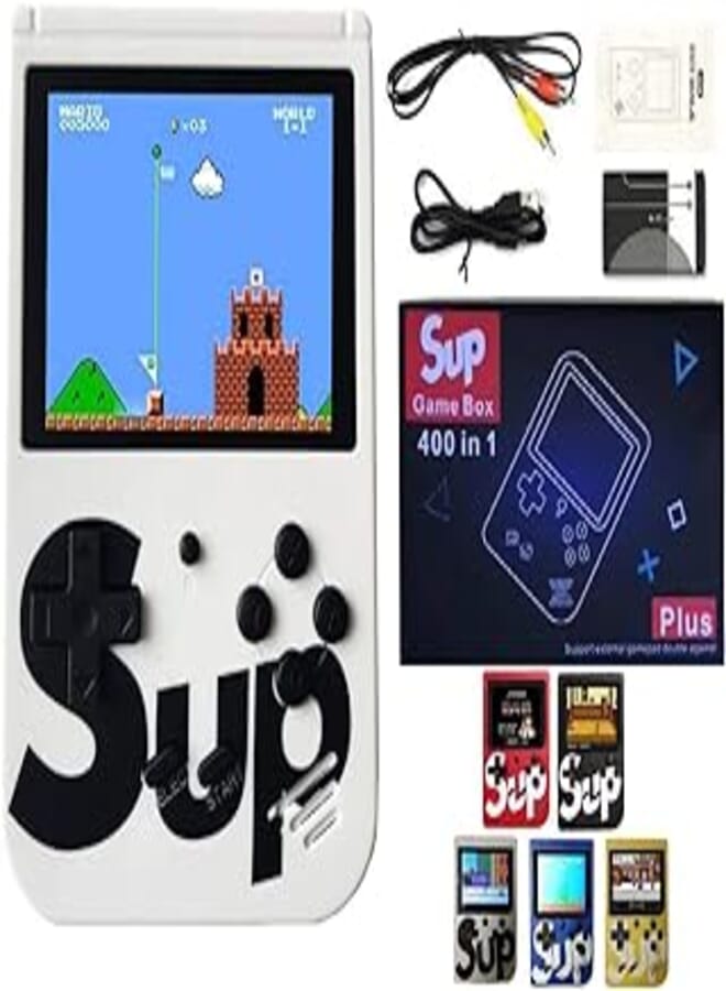 SUP Game Box Plus 400 in 1 Retro Games UPGRADED VERSION mini Portable Console Handheld Gift By PRIME TECH ™ (White)