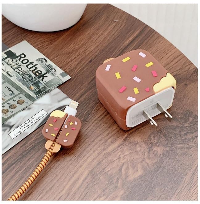 Gladiadora® Cable Protector 3D Cute Cartoon Charger Case & Spiral Cable Protector - 360° Full Protection for Samsung 25W Power Adapter - Fun & Functional! (Brown ice-Cream) - Image 4