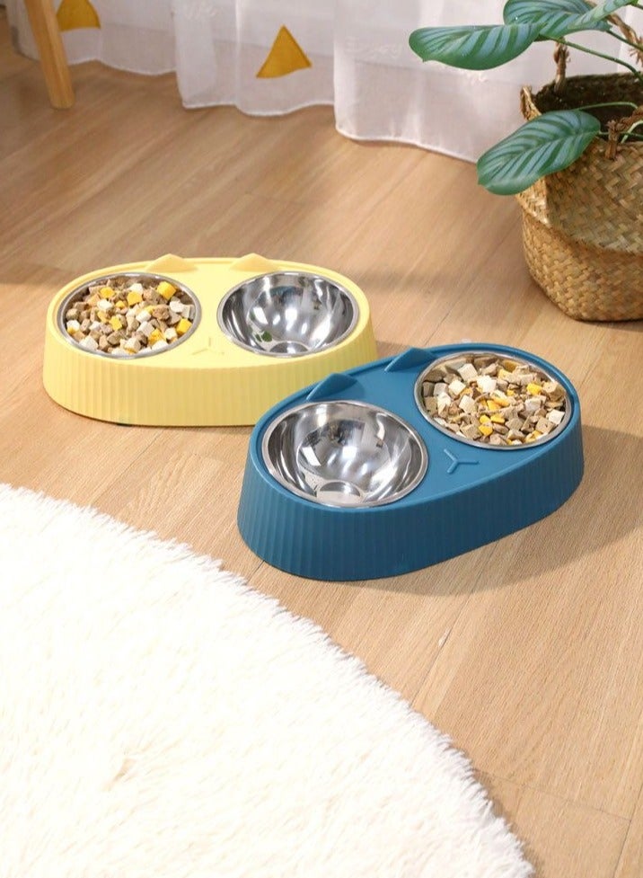 Double Stainless-Steel Pet Bowl with No-Slip Cute Kitty Face Modellin(Pink) - Image 3