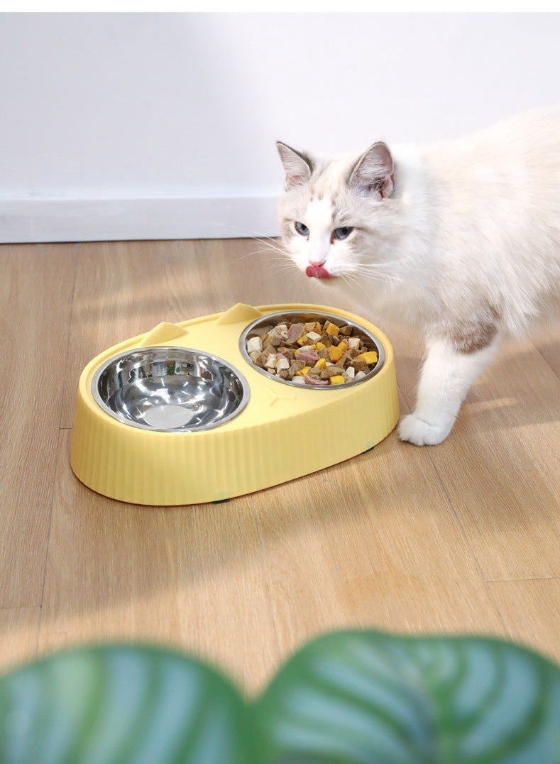 Double Stainless-Steel Pet Bowl with No-Slip Cute Kitty Face Modellin(Pink) - Image 4