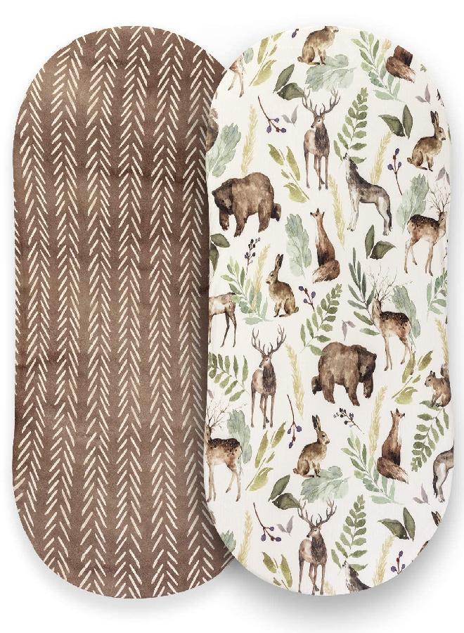 Pobibaby Pobibaby - 2 Pack Premium Bassinet Sheets for Standard Bassinets - Ultra-Soft Cotton Blend, Stylish Woodland Pattern, Safe and Snug for Baby (Wildlife) - Image 1