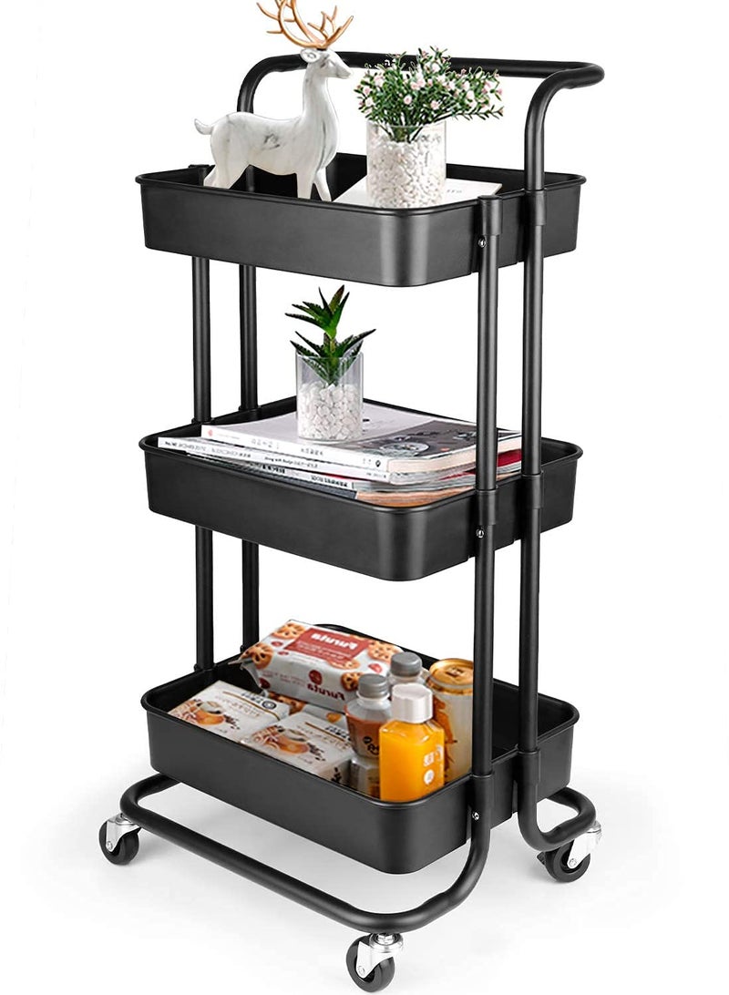 DASNDAS 3 Tier Rolling Utility Cart with Wheels and Handle Heavy Duty Mobile Kitchen Storage Cart Craft Cart Storage Trolley for Kitchen Bathroom Office Organization Easy Assembly - Image 1