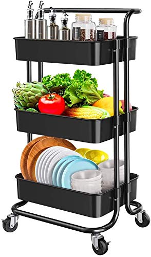 DASNDAS 3 Tier Rolling Utility Cart with Wheels and Handle Heavy Duty Mobile Kitchen Storage Cart Craft Cart Storage Trolley for Kitchen Bathroom Office Organization Easy Assembly - Image 5