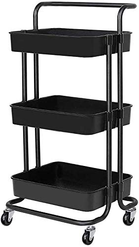 DASNDAS 3 Tier Rolling Utility Cart with Wheels and Handle Heavy Duty Mobile Kitchen Storage Cart Craft Cart Storage Trolley for Kitchen Bathroom Office Organization Easy Assembly - Image 2