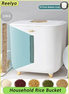 Reelyo Household Rice Bucket, Clear Plastic Grain Bucket, Sealed Grain Storage Bucket with Measuring Cup, Kitchen Multi-Grain Container  - Image 1