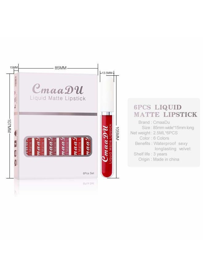 evpct CmaaDu 6Pcs Lipstick Matte Liquid Lipstick Lipgloss Set for Women, Dark Plum Wine Rose Mauve Red Nude Pink labiales mate 24 horas originales matte larga duracion 24 Hour Lipstick A-02 - Image 5