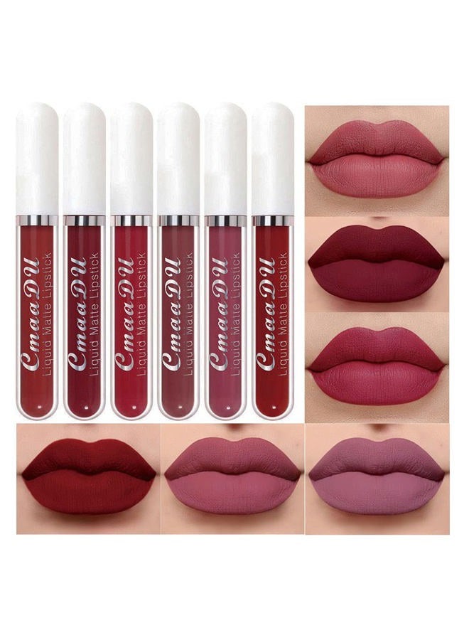 evpct CmaaDu 6Pcs Lipstick Matte Liquid Lipstick Lipgloss Set for Women, Dark Plum Wine Rose Mauve Red Nude Pink labiales mate 24 horas originales matte larga duracion 24 Hour Lipstick A-02 - Image 2