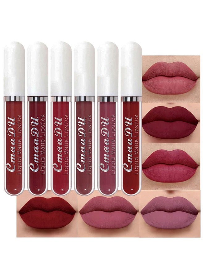 evpct CmaaDu 6Pcs Lipstick Matte Liquid Lipstick Lipgloss Set for Women, Dark Plum Wine Rose Mauve Red Nude Pink labiales mate 24 horas originales matte larga duracion 24 Hour Lipstick A-02 - Image 1